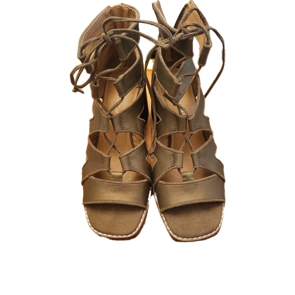 Crown Vintage Danny Green Suede Gladiator‎ Sandals Stacked Heel Booties size 7M
